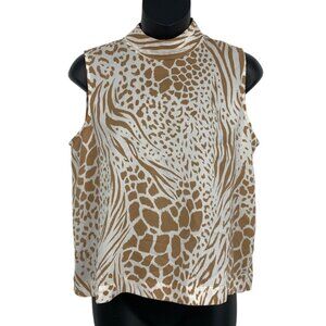 Ann Taylor Top Blouse Small S Animal Mock Neck Sleeveless Beige Cream NWT New